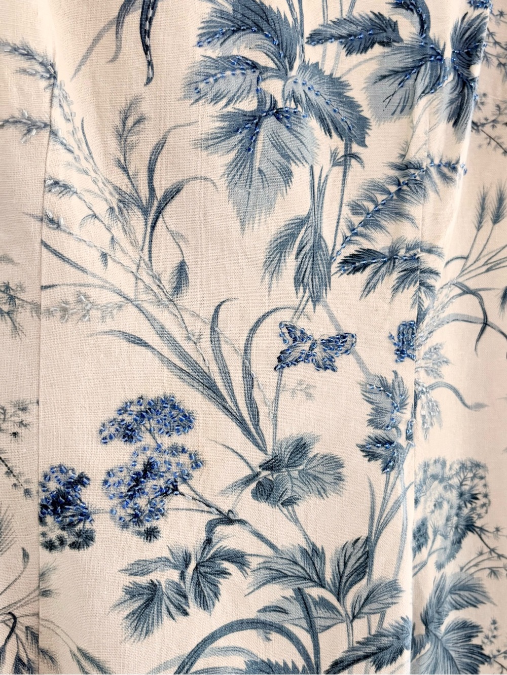 Vintage Jessica Howard Blue Floral Toile Linen Blend Beaded Sheath Dress Size 10 - Picture 2 of 5